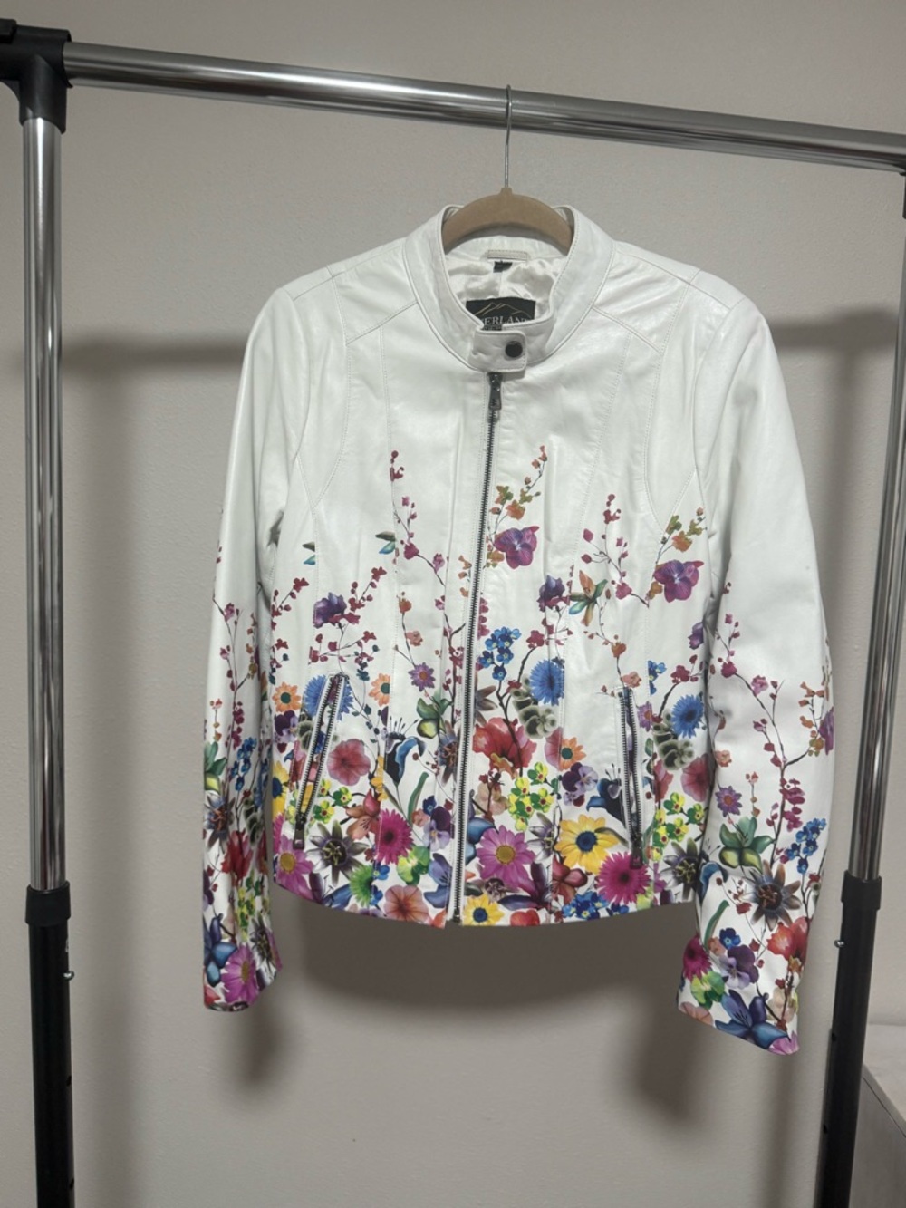 LIKE NEW Overland "Suri" Floral Print Lambskin Leather Jacket